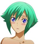  absurdres aquarion_(series) aquarion_evol bare_shoulders blush green_hair highres non-web_source purple_eyes transparent_background vector_trace zessica_wong 