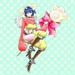  adult blue_hair boots breasts eiko_carol final_fantasy final_fantasy_ix green_eyes high_heel_boots high_heels horn older paw paws ribbon short_hair staff wings 