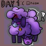 anal_beads animal_genitalia animal_penis balls bell big_balls big_butt blush bodily_fluids bovid butt caprine collar condom covered_eyes elemental_creature equine_genitalia equine_penis feral floppy_ears fur genital_fluids genitals holding_in_mouth hurricane_weaver kinktober_2026 male mammal motion_lines penis pink_body pink_fur precum sex_toy sexual_barrier_device sheep simple_background solo text water water_creature wool_(fur)