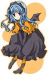  1girl alfa_system ange_serena blue_hair capelet dress hairband halloween long_hair purple_eyes shoes tales_of_(series) tales_of_innocence wings 