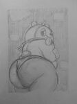 anthro atlus bear bikini bikini_bottom butt clothed clothing fur ghostly_danny hair hi_res looking_at_viewer looking_back male mammal megami_tensei monochrome persona_(series) persona_4 presenting presenting_hindquarters sega sketch slightly_chubby slightly_chubby_anthro slightly_chubby_male smile solo swimwear tail teddie_(persona) tongue tongue_out topless topless_anthro topless_male traditional_media_(artwork) two-piece_swimsuit