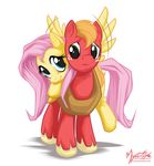  big_macintosh_(mlp) carring carrying duo english_text equine female feral fluttershy_(mlp) freckles friendship_is_magic fur horse male mammal my_little_pony mysticalpha pegasus plain_background pony red_fur signature straight text white_background wings yellow_fur 