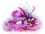  1girl alfa_system boots detached_sleeves horns japanese_clothes long_hair petals pointy_ears purple_hair sakuya_(tales_of_innocence) tales_of_(series) tales_of_innocence yellow_eyes 