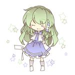  bad_id bad_pixiv_id blush_stickers closed_eyes detached_sleeves frills frog hair_ornament hair_tubes kochiya_sanae long_hair open_mouth sato_imo simple_background solo star touhou very_long_hair 