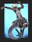  clothing fish hair looking_at_viewer male marine plain_background scar shark shorts simple_background smile solo tsampikos white_hair 