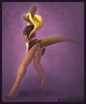  abstract_background anthro back balls big_ears blonde_hair blue_eyes butt clothing crossdressing digitigrade girly hair kangaroo long_hair looking_back male mammal marsupial naughty_face pose purple_background shirt simple_background skirt smile solo standing tank_top upskirt zambuka 