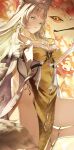  1girl absurdres animal_ear_fluff animal_ears animalization bare_shoulders blonde_hair breasts chest_tattoo chinese_commentary colored_eyelashes colored_inner_hair commentary_request dress forehead_tattoo fox_ears fox_girl fox_tail gcey4478 gold_dress hair_ornament hand_up highres hsin_(moon_fox)_(wuthering_waves) hsin_(wuthering_waves) large_breasts long_hair looking_at_viewer multicolored_hair person_and_animalization solo tail tattoo white_eyelashes white_hair wuthering_waves yellow_eyes 