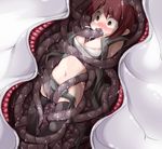  artist_request breasts brown_eyes brown_hair clam cleavage cum cum_in_mouth fellatio frfr inside_creature midriff navel oral sarashi short_hair surprised tentacle tentacle_pit thighhighs vore 