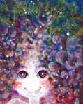  bad_id bad_pixiv_id food fruit grapes hoshina_(kinoko) leaf looking_at_viewer original pale_skin smile solo 