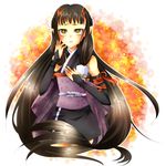  1girl alfa_system bare_shoulders black_hair detached_sleeves horns japanese_clothes long_hair pointy_ears sakuya_(tales_of_innocence) skirt tales_of_(series) tales_of_innocence yellow_eyes 