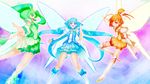  aoki_reika bike_shorts blue_eyes blue_hair blue_skirt boots bow butterfly_wings choker cure_beauty cure_march cure_sunny dress green_eyes green_hair green_shorts green_skirt grin hair_tubes head_wings highres hino_akane_(smile_precure!) k.sho knee_boots long_hair magical_girl midorikawa_nao multiple_girls orange_choker orange_hair orange_skirt outstretched_hand ponytail precure red_eyes red_shorts shorts shorts_under_skirt skirt smile smile_precure! tiara tri_tails very_long_hair wings 