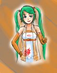  bare_shoulders blue_eyes dress elbow_gloves gloves goodsmile_company goodsmile_racing green_hair hand_on_hip hatsune_miku long_hair no_legs pandaga race_queen racing_miku racing_miku_(2010) short_dress solo twintails very_long_hair vocaloid 