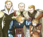  4boys alma_beoulve armor artist_request barbaneth_beoulve beard blonde_hair brown_hair cape dycedarg_beoulve facial_hair family final_fantasy final_fantasy_tactics happy lowres multiple_boys old petting ramza_beoulve v zalbaag_beoulve 