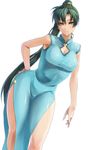  :3 adapted_costume aqua_eyes bad_id bad_pixiv_id blush breasts china_dress chinese_clothes cleavage cleavage_cutout contrapposto curvy dress earrings fire_emblem fire_emblem:_rekka_no_ken green_hair hair_tie hand_on_hip hips jewelry large_breasts long_hair lyndis_(fire_emblem) ponytail shinon_(tokage_shuryou) side_slit simple_background solo standing very_long_hair white_background 