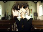  brown_eyes brown_hair church cross cross_necklace fate/zero fate_(series) jewelry kotomine_kirei male_focus murata0033 necklace solo younger 