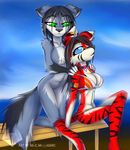  blue_eyes canine cherry_(macmegagerc) clothed clothing duo feline female fox green_eyes macmegagerc mammal nancy_(macmegagerc) nude skimpy tiger 