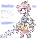  blue_eyes clavat copyright_name final_fantasy final_fantasy_crystal_chronicles final_fantasy_crystal_chronicles:_echoes_of_time kugelschreiber looking_at_viewer pink_hair short_hair smile solo sword weapon 