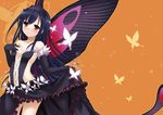  :&lt; accel_world black_gloves black_hair blush brown_eyes bug butterfly butterfly_wings dress dress_lift elbow_gloves gloves headdress insect kuroyukihime long_hair nakajima_yuka orange_background solo wings 