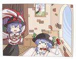  bad_id bad_pixiv_id blue_hair book bookshelf bow chair flower food fruit grass green_hair hat hat_bow hinanawi_tenshi kazami_yuuka knife kuzugitsune_(inarikami) leaf long_hair long_skirt long_sleeves multiple_girls nagae_iku open_mouth peach shawl short_hair short_sleeves skirt spoon sweatdrop touhou umbrella vase window 