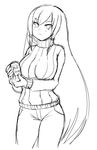  beer_can breasts can casual denim greyscale highres jeans kami_nomi_zo_shiru_sekai kasuga_kusunoki kekekeke large_breasts lineart long_hair monochrome pants ribbed_sweater solo sweater turtleneck very_long_hair 