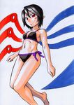  asymmetrical_wings bikini black_hair blush houjuu_nue kawachi_koorogi pointy_ears red_eyes sketch solo swimsuit touhou traditional_media wings 