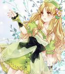  atelier_(series) atelier_ayesha ayesha_altugle blonde_hair bow flower fuuka_(fukasheu) green_skirt hair_flower hair_ornament hat long_hair ribbon sidelocks skirt solo wrist_cuffs yellow_eyes 