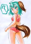  ? animal_ears blush_stickers green_eyes green_hair kasodani_kyouko kawachi_koorogi looking_back panties pink_panties sketch solo sports_bra tail touhou traditional_media underwear underwear_only 