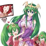  3girls bad_id bad_pixiv_id bantu blue_eyes blush breasts cheine chiki closed_eyes echizen_(hvcv) elf fire_emblem fire_emblem:_monshou_no_nazo fire_emblem:_shin_ankoku_ryuu_to_hikari_no_tsurugi green_hair large_breasts mamkute multiple_boys multiple_girls nagi_(fire_emblem) old_man open_mouth pointy_ears scarf tiara 