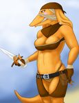  bangaa belt breasts cleavage clothed clothing dagger female final_fantasy midriff navel skimpy solo video_games weapon 