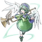  green_eyes green_hair kugelschreiber looking_at_viewer luminous_arc sadie short_hair simple_background smile solo white_background wings 