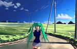  absurdres akatsuki_ikki aqua_hair bad_id bad_pixiv_id blue_eyes cloud day hatsune_miku highres landscape long_hair scenery school_uniform sky solo thighhighs twintails vocaloid 