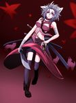  animal_ears autumn_leaves bandages bare_shoulders black_legwear breasts highres inubashiri_momiji mazuka_kei medium_breasts navel red_eyes scabbard sheath sheathed short_hair silver_hair skirt solo sword thigh_strap thighhighs touhou weapon wolf wolf_ears 