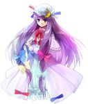  bad_id bad_pixiv_id blush book bow crescent dress expressionless frills hair_bow hat long_hair lowres mare_(sunanako) patchouli_knowledge purple_eyes purple_hair ribbon sidelocks smile solo touhou white_background 