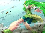  bike_shorts cure_march from_below full_body green green_eyes green_hair green_shorts green_skirt kurobuta long_hair magical_girl midorikawa_nao ponytail precure shoes shorts shorts_under_skirt skirt smile smile_precure! smoke solo tri_tails very_long_hair wind wrist_cuffs 