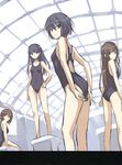  adjusting_clothes adjusting_swimsuit amagami ass ayatsuji_tsukasa bare_shoulders black_eyes black_hair brown_eyes brown_hair competition_swimsuit diving_block hand_on_hip highres kamizaki_risa long_hair looking_at_viewer multiple_girls nanasaki_ai one-piece_swimsuit saitou_masatsugu sakurai_rihoko scan school_swimsuit short_hair sitting sketch smile swimsuit 