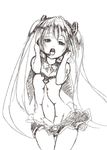  errant greyscale hatsune_miku headphones headset long_hair monochrome navel navel_cutout sketch solo twintails very_long_hair vocaloid 