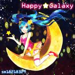  aqua_eyes aqua_hair bad_id bad_pixiv_id crescent_moon floating_hair hatsune_miku highres jewelry long_hair moon necklace open_mouth sazanami_shione skirt solo star thighhighs twintails very_long_hair vocaloid 