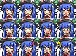  anger_vein angry bad_id bad_pixiv_id banned_artist blue_hair blush bow closed_eyes despair expressions food fruit hat hinanawi_tenshi kisaragi_zwei leaf o_o open_mouth peach short_sleeves tears touhou 
