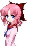  bad_id bad_pixiv_id blue_eyes bow emukae_mukae hair_bow mattari_yufi medaka_box neckerchief pink_hair school_uniform serafuku short_hair smile solo upper_body white_background 