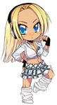  alternate_costume blonde_hair blue_eyes breasts chibi cleavage crop_top fingerless_gloves gloves harco_izm headphones high_heels large_breasts long_hair loose_socks midriff navel plaid plaid_skirt sarah_bryant shoes skirt socks solo virtua_fighter 