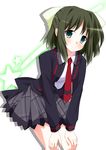  bad_id bad_pixiv_id blush bow brown_hair green_eyes hair_bow kohinata_miku kurono_yuzuko leaning_forward looking_at_viewer lydian_academy_uniform necktie school_uniform senki_zesshou_symphogear short_hair skirt smile solo 