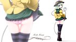  ass blush boots character_name green_eyes green_hair hat hat_ribbon highres komeiji_koishi looking_at_viewer looking_back panties ribbon simple_background skirt skirt_lift solo striped striped_legwear striped_panties thighhighs touhou tsubasa_(abchipika) underwear wallpaper 