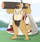  canine chubby dog dogger flexing houndgrey log loincloth male mammal muscles native_american pose solo tribal wood 