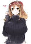  bottomless breasts brown_eyes brown_hair gigantic_breasts han_(jackpot) hijiri_byakuren naked_sweater ribbed_sweater smile solo sweater touhou 