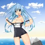  beach bikini blue_hair blush duel_monster eria highres long_hair swimsuit undressing yu-gi-oh! yuu-gi-ou_duel_monsters 