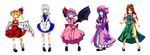  bad_id bad_pixiv_id bat_wings blonde_hair blue_eyes blue_hair book bow braid clenched_hands crescent flandre_scarlet hand_on_hip hat highres hong_meiling izayoi_sakuya long_hair maid maid_headdress multiple_girls open_mouth patchouli_knowledge purple_eyes purple_hair red_hair remilia_scarlet ruuto_(sorufu) side_ponytail silver_hair star touhou twin_braids white_background wings wrist_cuffs yellow_eyes 