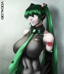  1girl breasts green_eyes green_hair hatsune_miku huge_breasts necktie okai tie vocaloid 