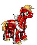  autobot autobot_insignia big_macintosh_(mlp) brown_hair cutie_mark equine friendship_is_magic fruit green_eyes hair horse ironraptor machine male mammal mechanical mlp_fim my_little_pony orange_hair plain_background pony red_body robot solo transformer transformers truck vive white_background 