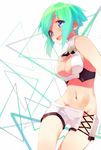  aquarion_(series) aquarion_evol bare_shoulders blue_eyes breasts green_hair medium_breasts navel open_mouth short_hair short_shorts shorts solo ytk_(yutta-p) zessica_wong 