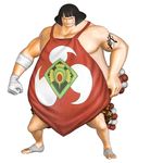 1boy 3d bandage barefoot black_hair fat fat_man full_body knot male male_focus official_art one_piece one_piece:_pirate_warriors rope scar sentomaru sentoumaru simple_background solo standing tattoo 